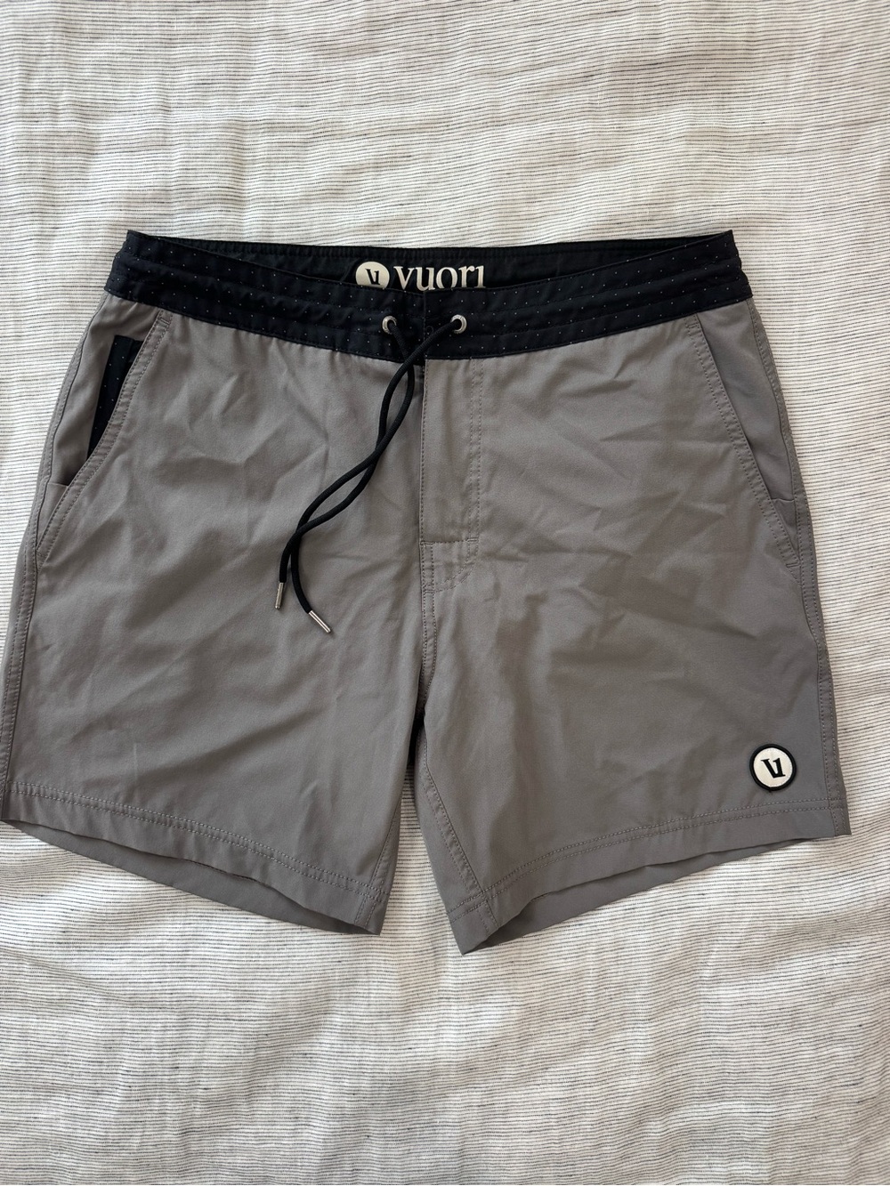 Vuori Gray Swim Shorts with Black Waistband